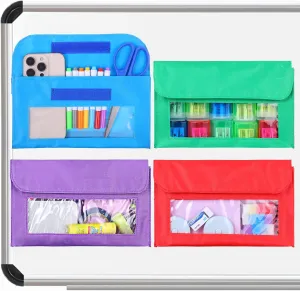 4 Pieces Magnetic Storage Pockets, Whiteboard Accessory Case for Whiteboard or Fridge Magnet Storage Organizer, 4 Colors Pen Cup Storage Bag for Home Office School Supply Storage