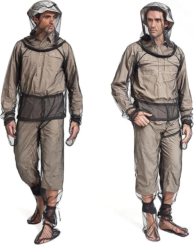 4 Pieces Mosquito Net Suit– Jacket Hood & Pants& Mitts & Socks Sets Light-Weight& Breathable Mesh Clothing for Men & Women, Ideal for Fishing, Hiking, Camping, Farming and Gardening (XL)
