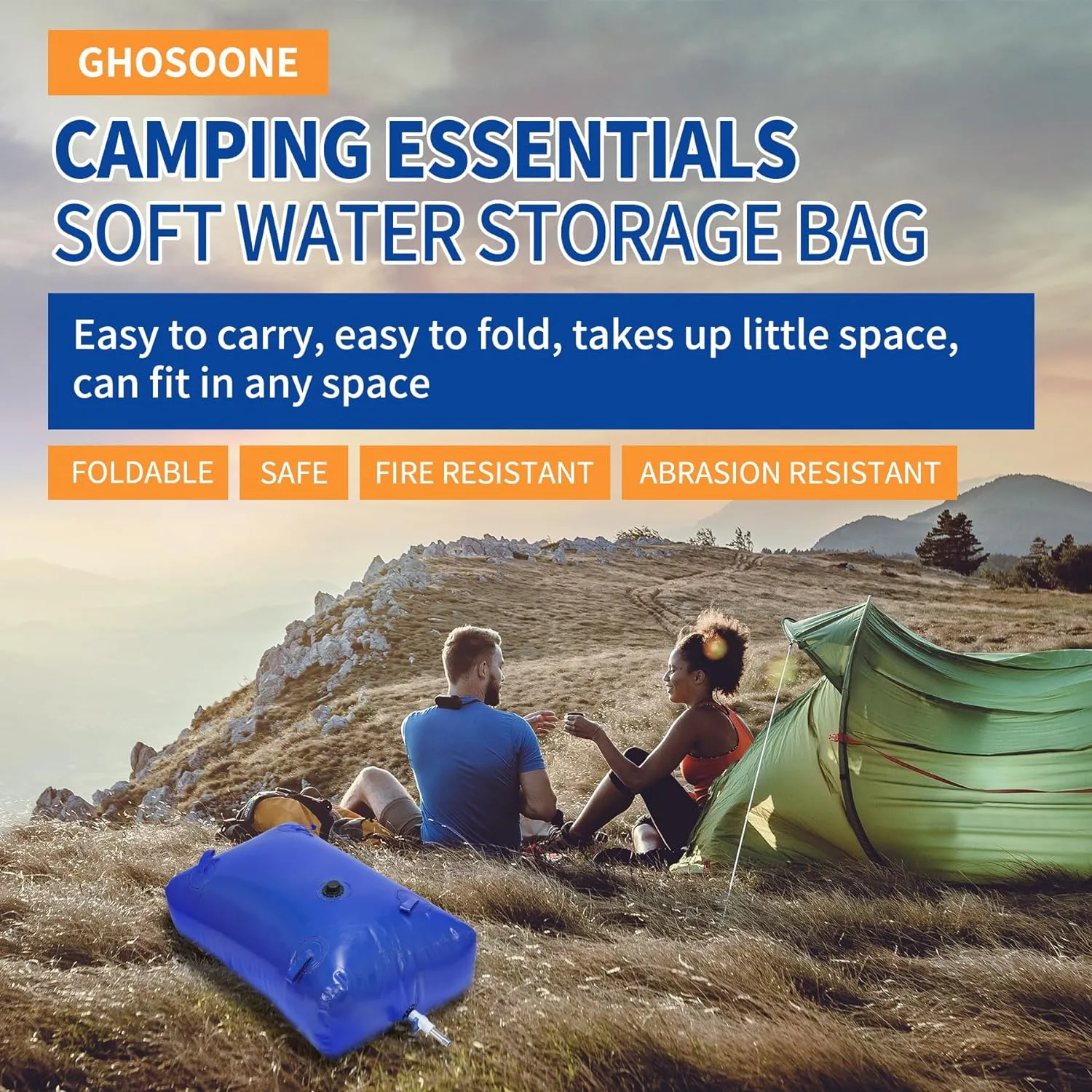 400 L/100 Gal Water Bladder Tank, Foldable Portable Water Storage Container, Emergency Water Bag for RV, Truck Bed, Fire Prevention, Drought Resistance, Blue