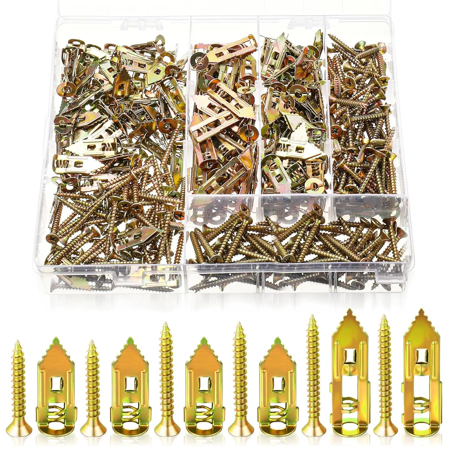 420 Pcs Self Drilling Drywall Anchors with 3 Different Expansion Sizes Screws Kit, Zinc Plated Steel Wall Anchors and Self Tapping Screws with a Storage Box No Drilling for TV Shelf Cabinets