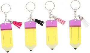 4pcs Adorable Pencil Keychain Teach Keychain Bag Hanging Decor Key Ring Cartoon Key Pendant for Students Teachers