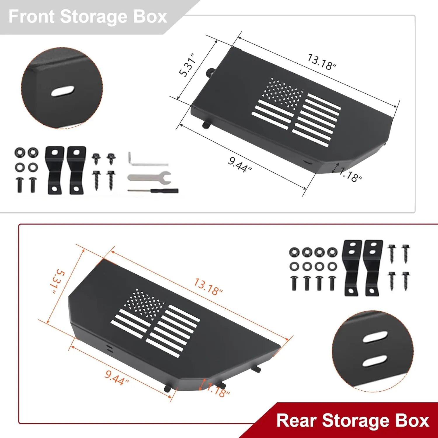 4PCS Front & Rear Door Storage Pockets, Metal Door Side Insert Organizer Box Compatible with Jeep Wrangler JL JLU 4XE 2018-2024 Rubicon Sport Sahara Gladiator JT