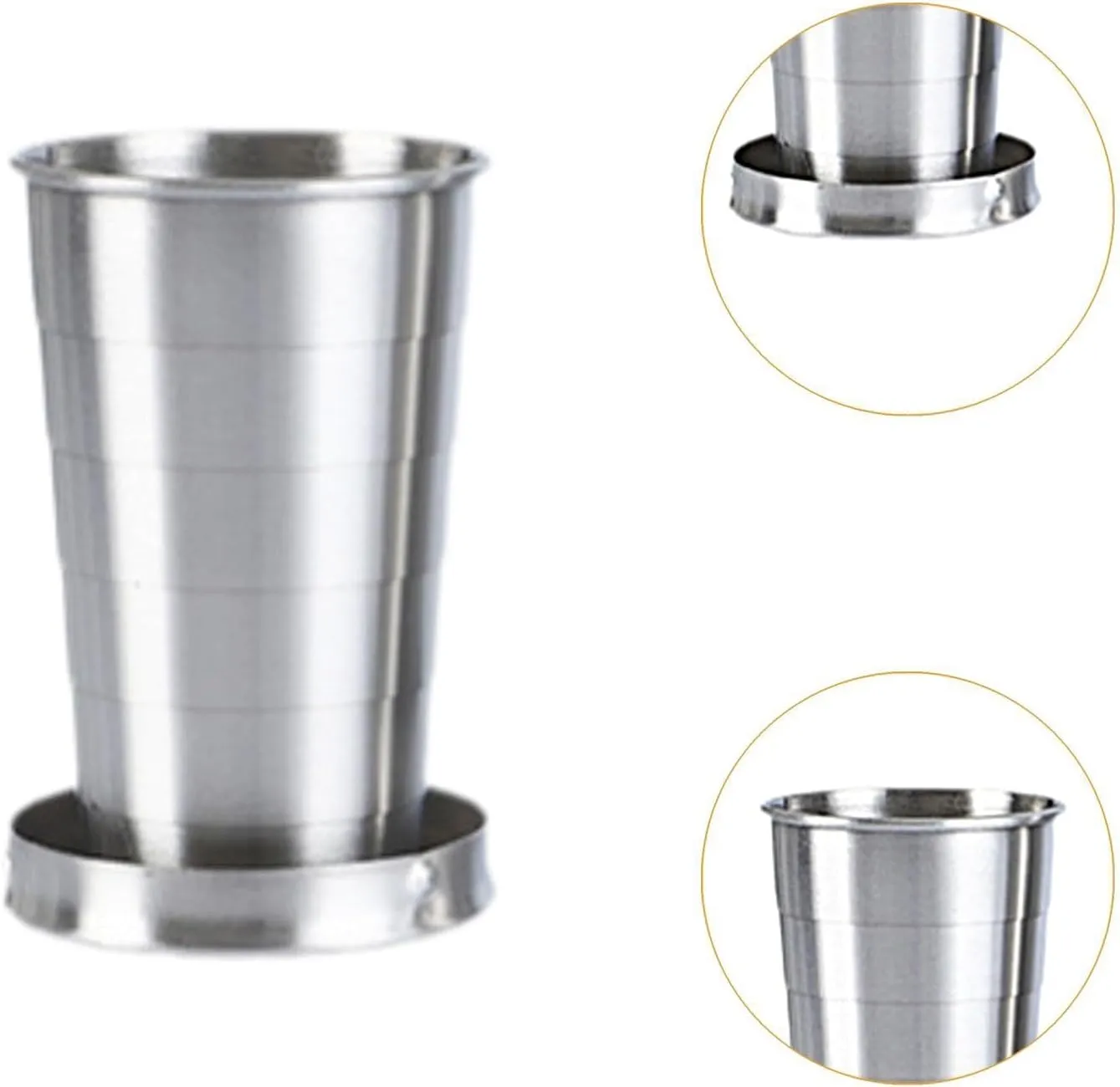 4xMetal Cup Sturdy Folding Mug Portable Telescopic Stainless Steel Mug Reusable Foldable Cup for Camping Hiking Water Drinks