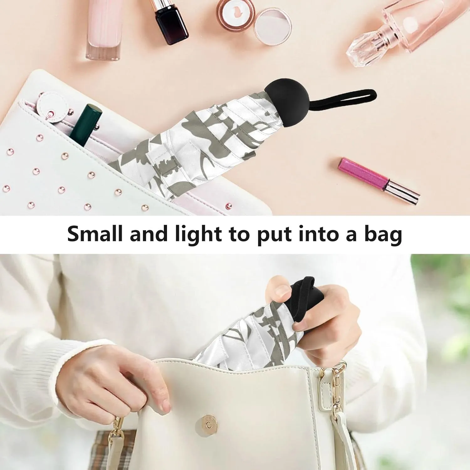 5 Folding Compact Pocket Windproof Umbrella, 6 Ribs Ultra-Light Foldable Vinyl Parasol, Mini Anti-UV Travel Umbrella