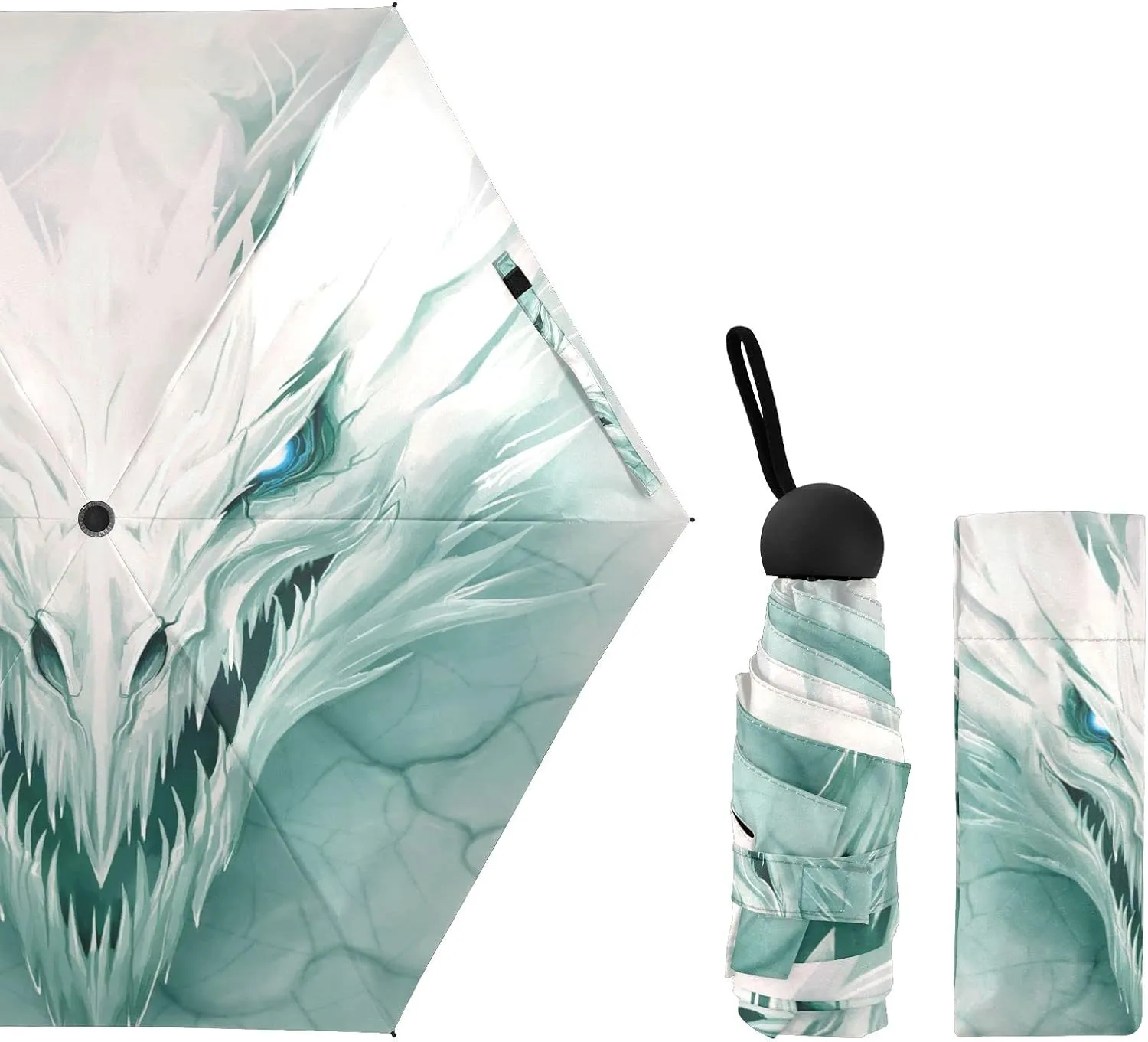 5 Folding Compact Pocket Windproof Umbrella, 6 Ribs Ultra-Light Foldable Vinyl Parasol, Mini Anti-UV Travel Umbrella