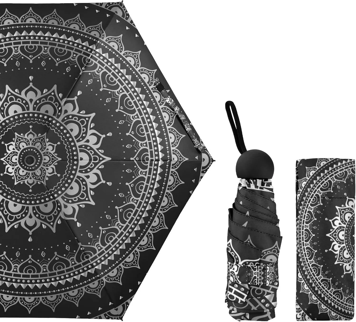5 Folding Compact Pocket Windproof Umbrella, 6 Ribs Ultra-Light Foldable Vinyl Parasol, Mini Anti-UV Travel Umbrella