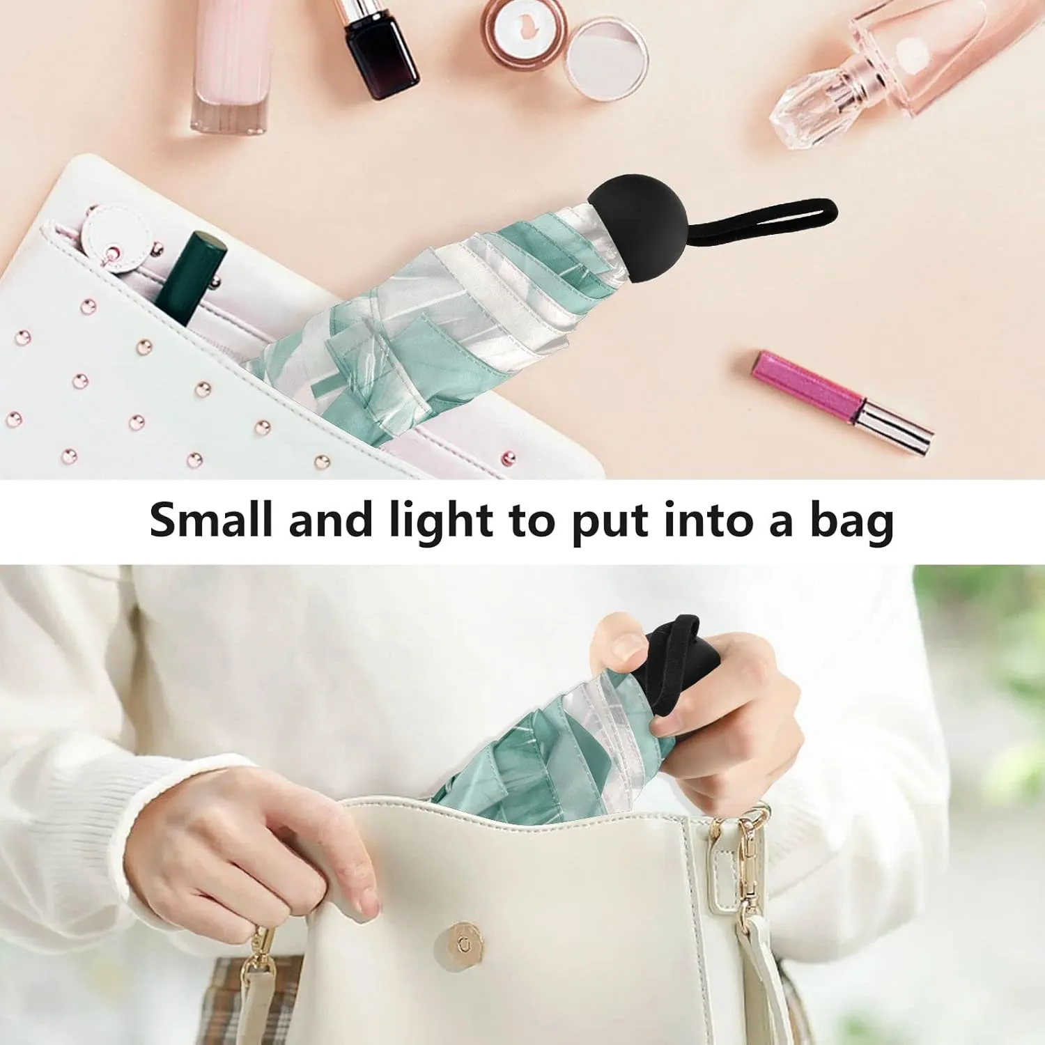5 Folding Compact Pocket Windproof Umbrella, 6 Ribs Ultra-Light Foldable Vinyl Parasol, Mini Anti-UV Travel Umbrella