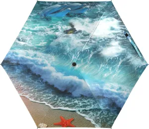 5 Folding Compact Pocket Windproof Umbrella, 6 Ribs Ultra-Light Foldable Vinyl Parasol, Mini Anti-UV Travel Umbrella