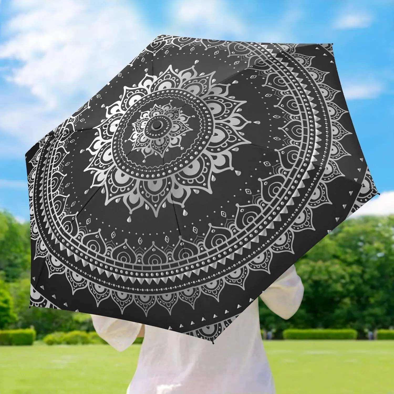 5 Folding Compact Pocket Windproof Umbrella, 6 Ribs Ultra-Light Foldable Vinyl Parasol, Mini Anti-UV Travel Umbrella