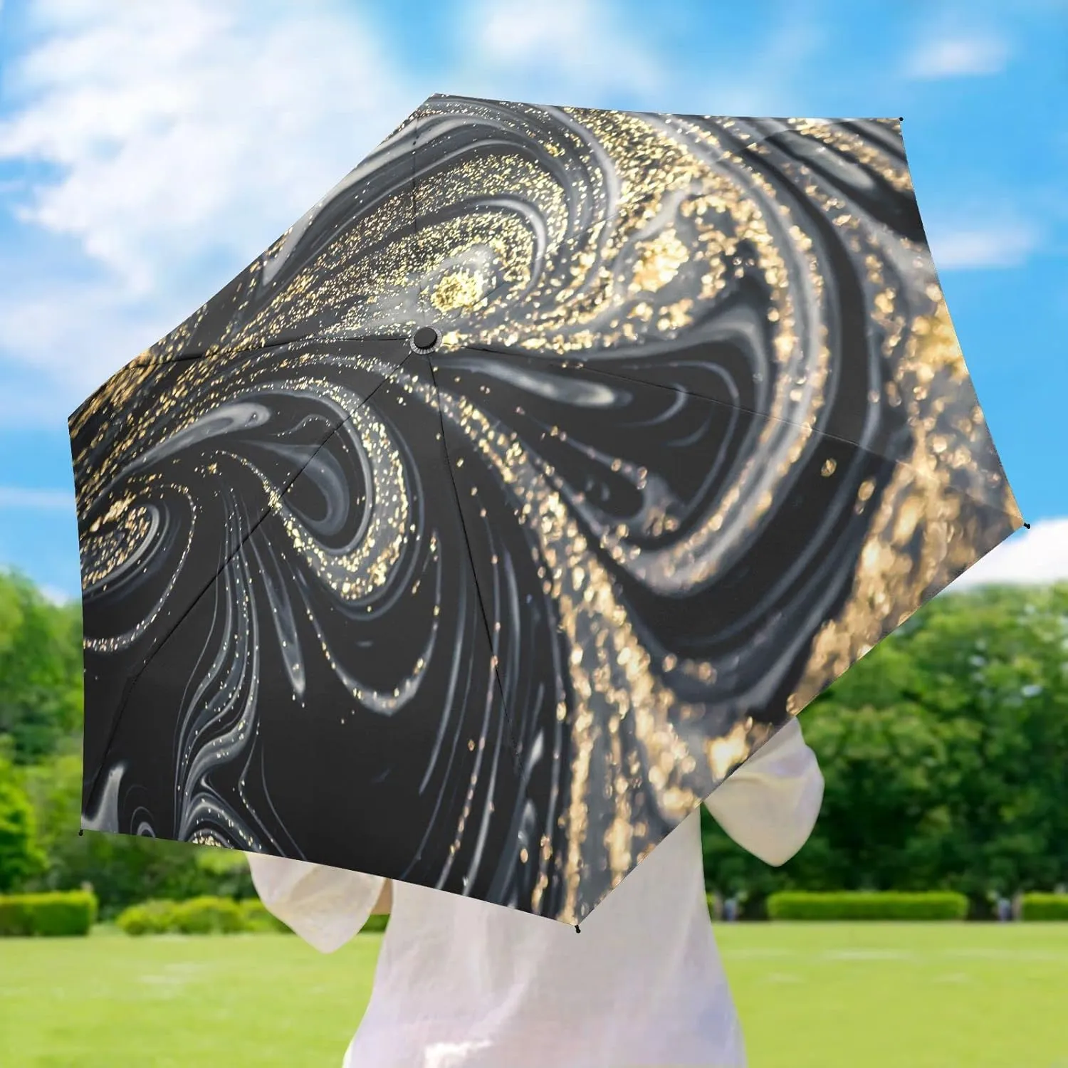 5 Folding Compact Pocket Windproof Umbrella, 6 Ribs Ultra-Light Foldable Vinyl Parasol, Mini Anti-UV Travel Umbrella