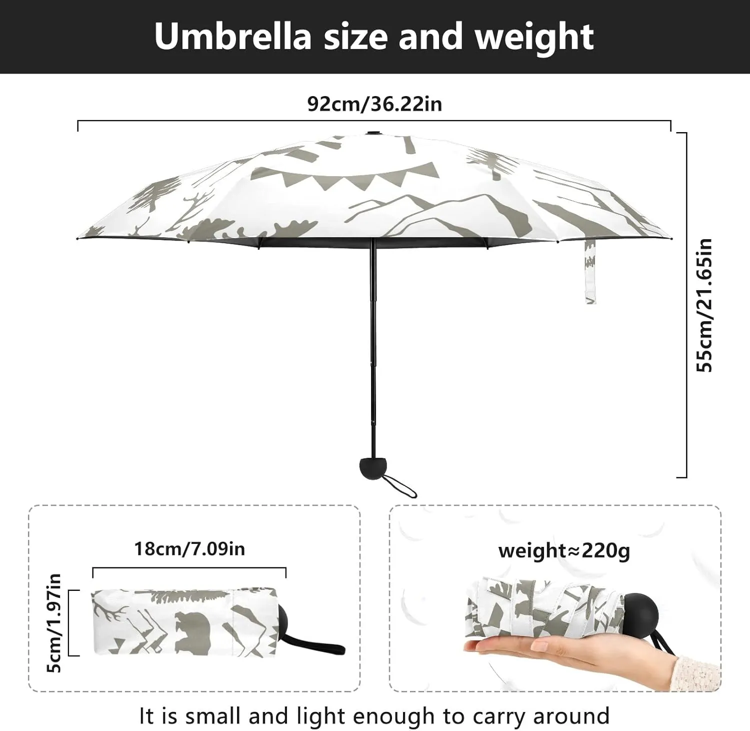 5 Folding Compact Pocket Windproof Umbrella, 6 Ribs Ultra-Light Foldable Vinyl Parasol, Mini Anti-UV Travel Umbrella