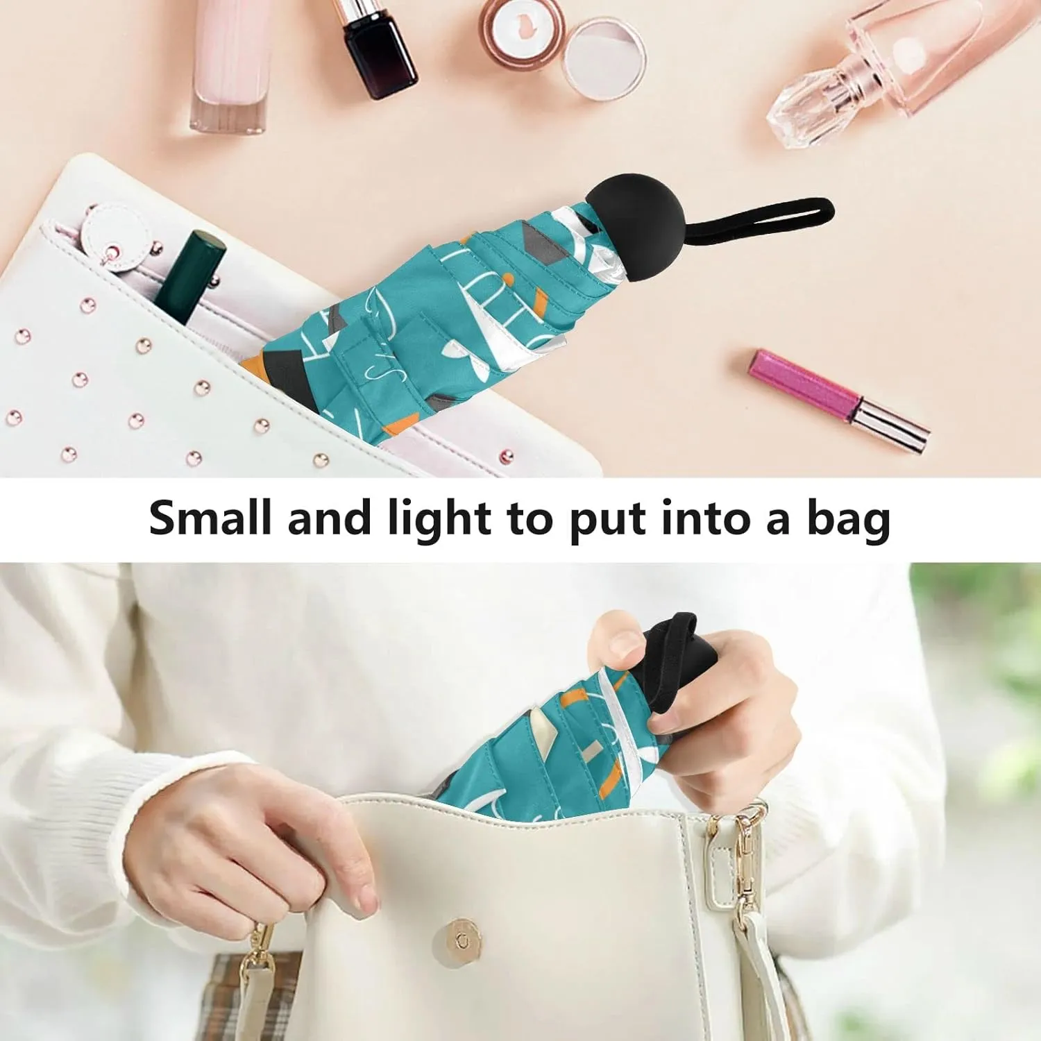 5 Folding Compact Pocket Windproof Umbrella, 6 Ribs Ultra-Light Foldable Vinyl Parasol, Mini Anti-UV Travel Umbrella
