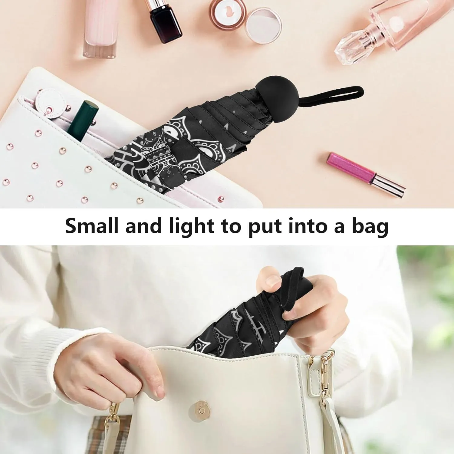 5 Folding Compact Pocket Windproof Umbrella, 6 Ribs Ultra-Light Foldable Vinyl Parasol, Mini Anti-UV Travel Umbrella