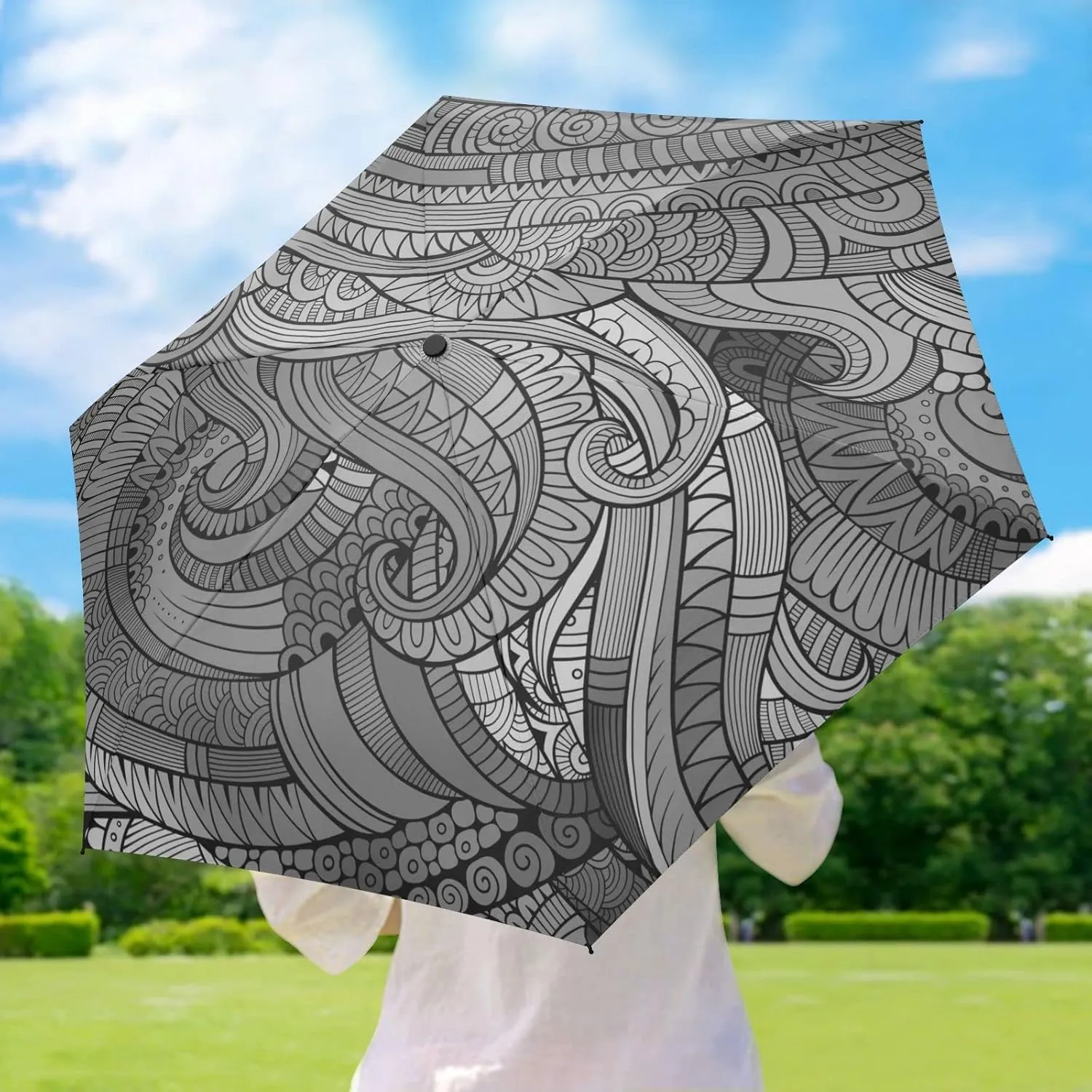 5 Folding Compact Pocket Windproof Umbrella, 6 Ribs Ultra-Light Foldable Vinyl Parasol, Mini Anti-UV Travel Umbrella