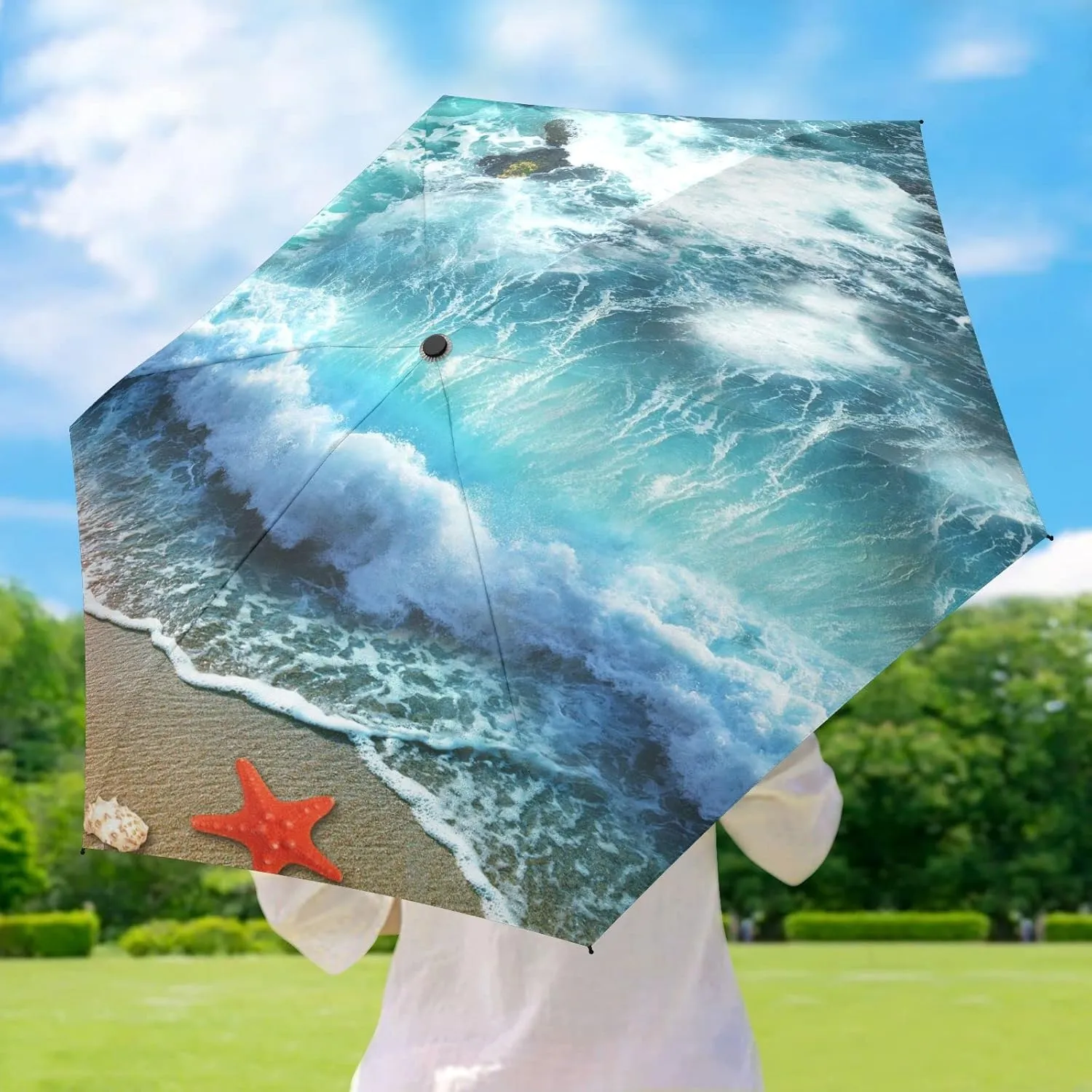 5 Folding Compact Pocket Windproof Umbrella, 6 Ribs Ultra-Light Foldable Vinyl Parasol, Mini Anti-UV Travel Umbrella