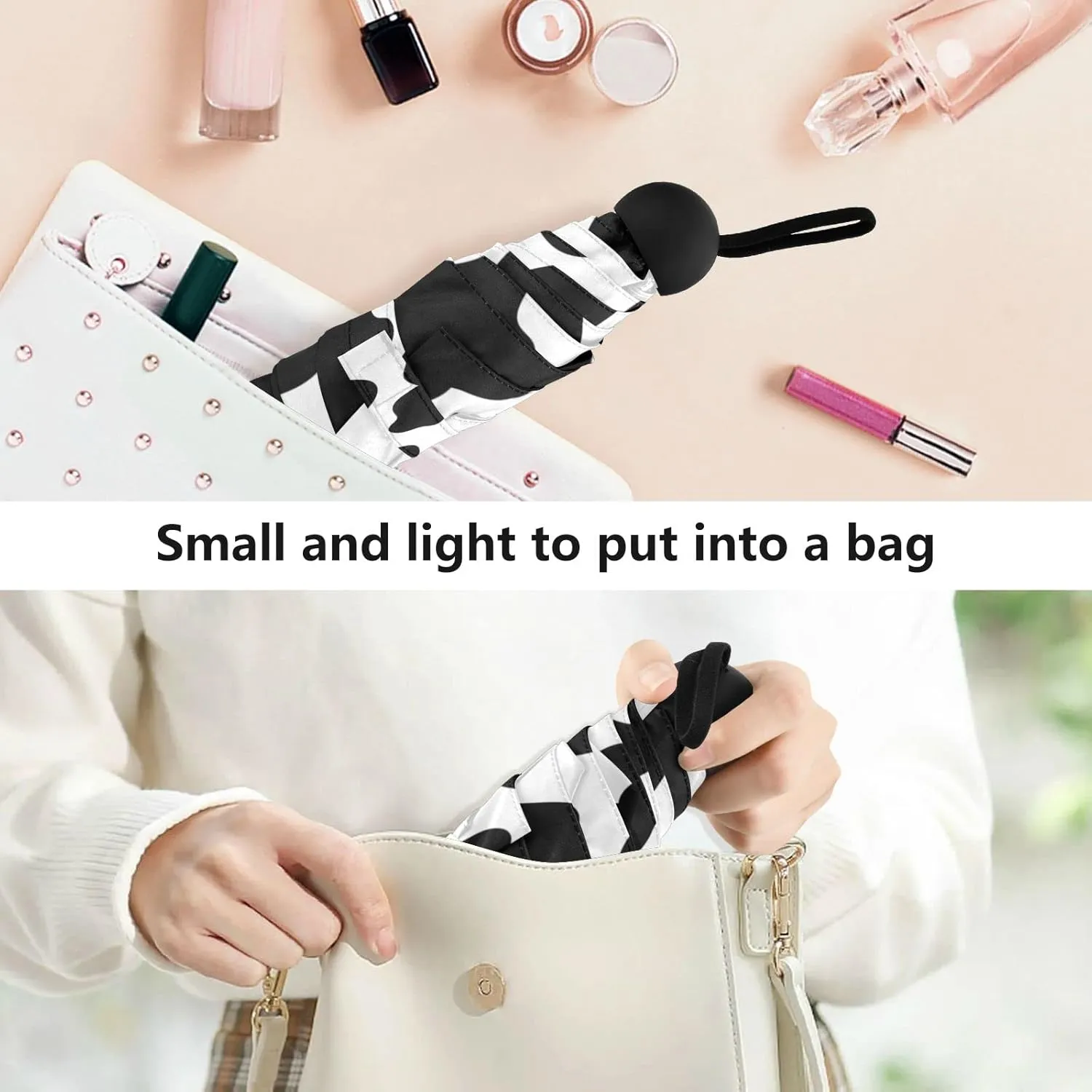 5 Folding Compact Pocket Windproof Umbrella, 6 Ribs Ultra-Light Foldable Vinyl Parasol, Mini Anti-UV Travel Umbrella