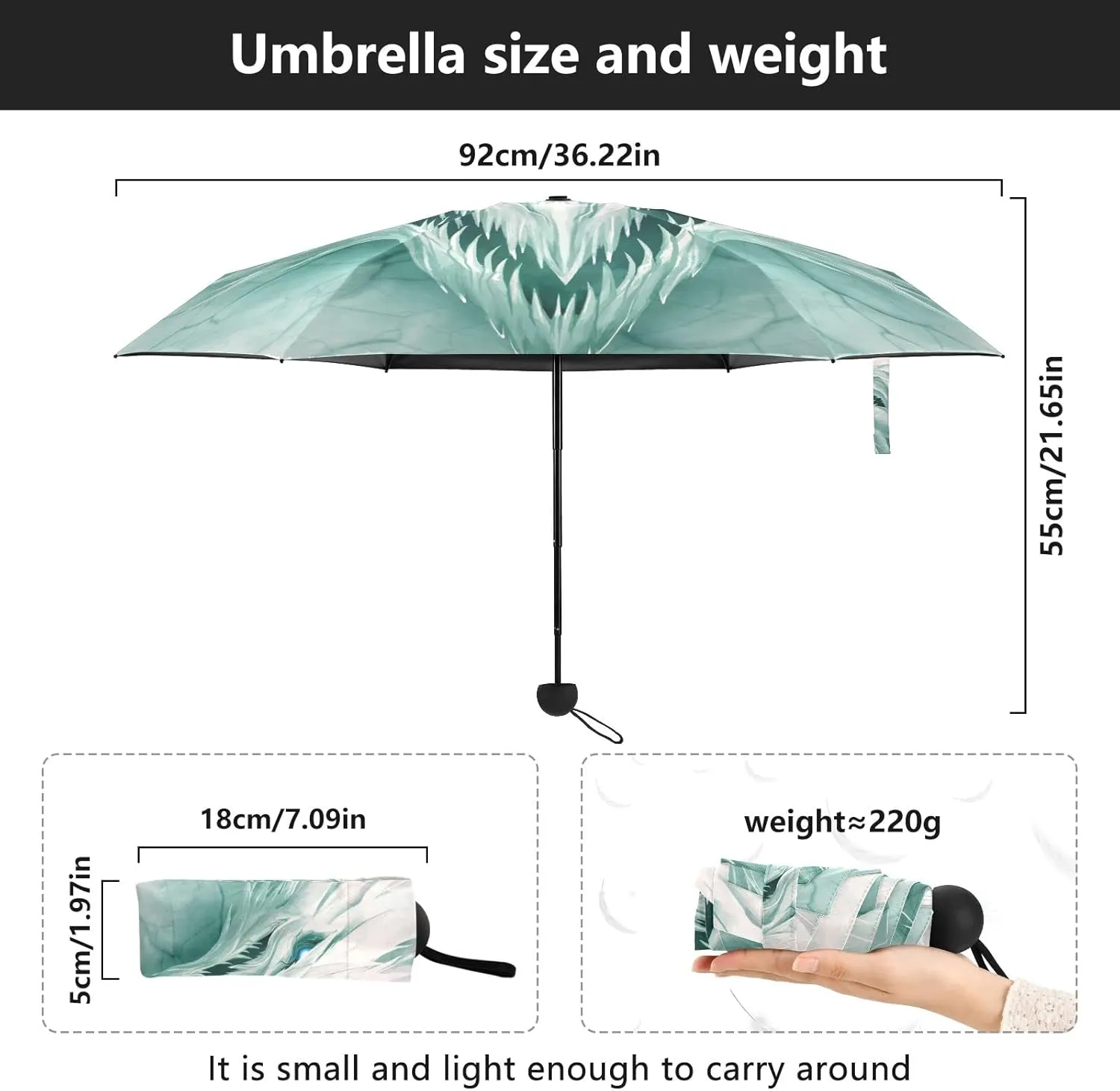 5 Folding Compact Pocket Windproof Umbrella, 6 Ribs Ultra-Light Foldable Vinyl Parasol, Mini Anti-UV Travel Umbrella