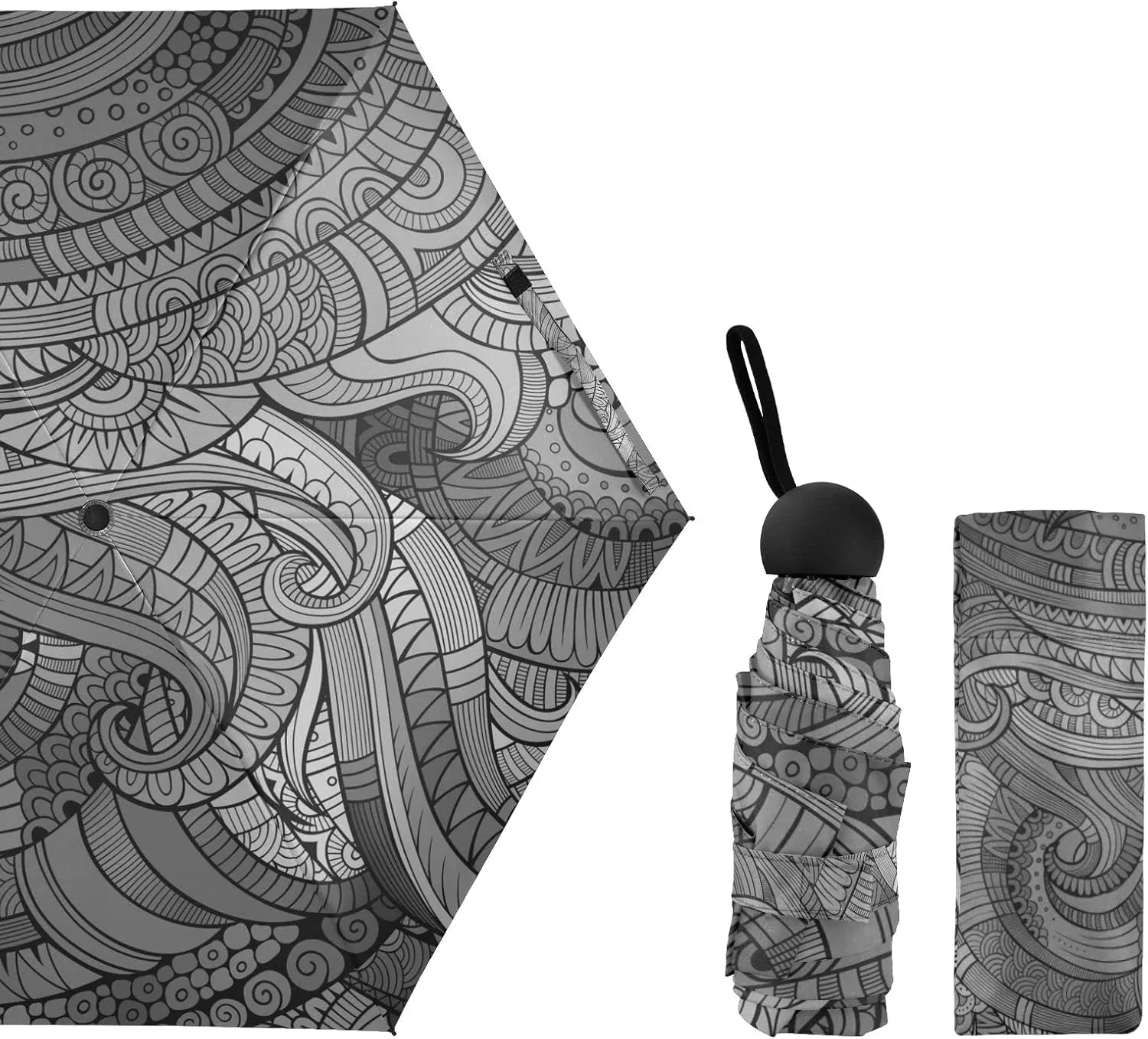 5 Folding Compact Pocket Windproof Umbrella, 6 Ribs Ultra-Light Foldable Vinyl Parasol, Mini Anti-UV Travel Umbrella