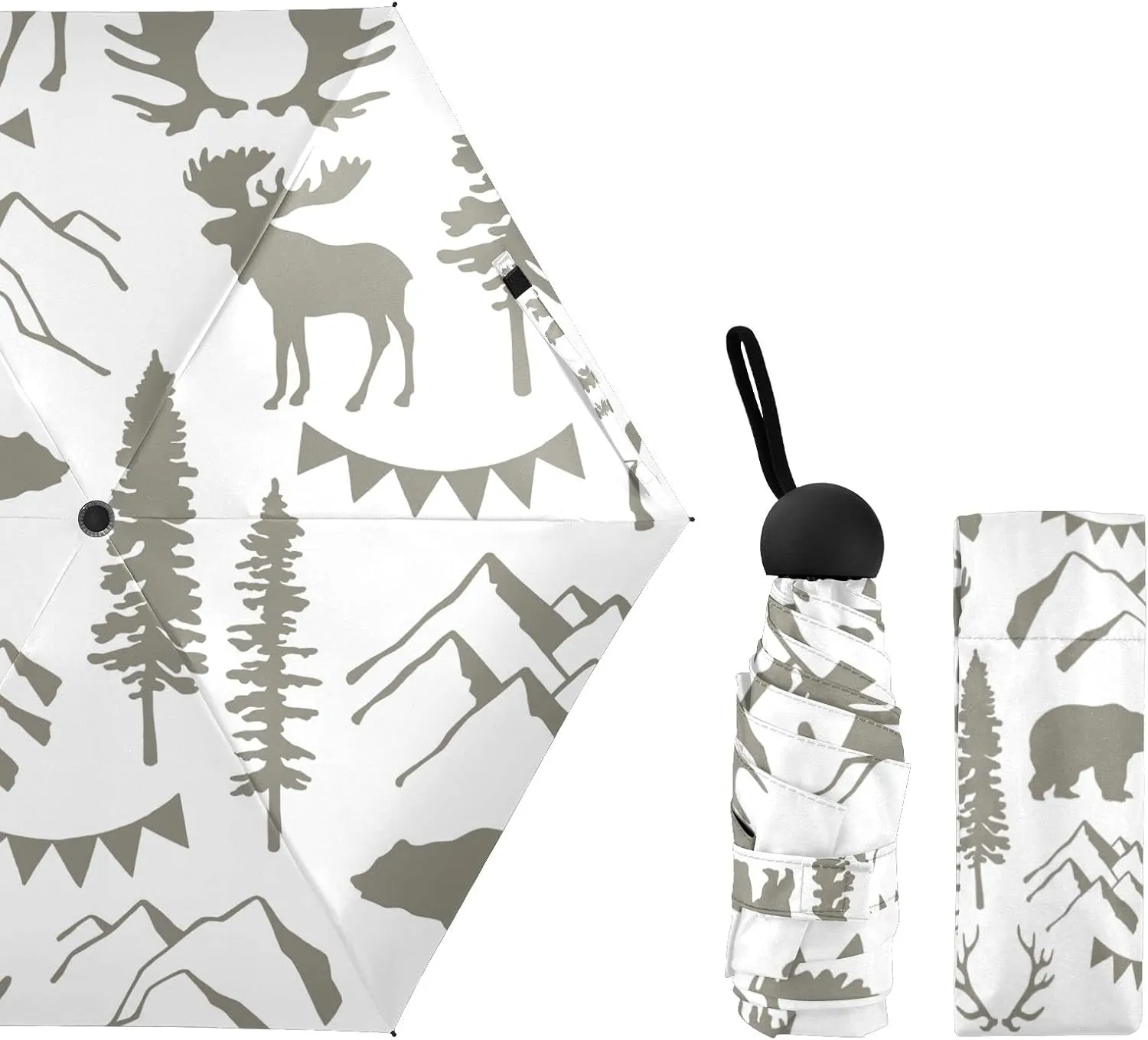 5 Folding Compact Pocket Windproof Umbrella, 6 Ribs Ultra-Light Foldable Vinyl Parasol, Mini Anti-UV Travel Umbrella