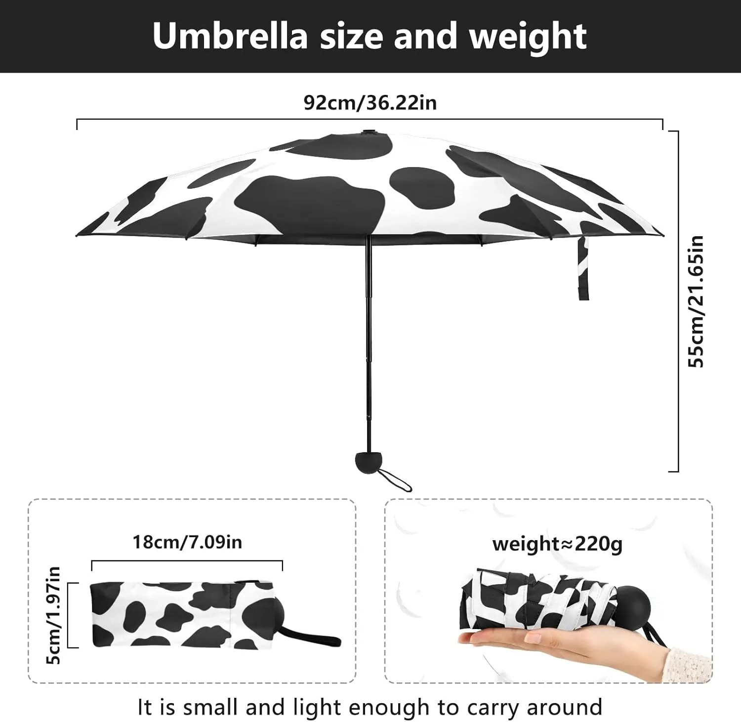 5 Folding Compact Pocket Windproof Umbrella, 6 Ribs Ultra-Light Foldable Vinyl Parasol, Mini Anti-UV Travel Umbrella