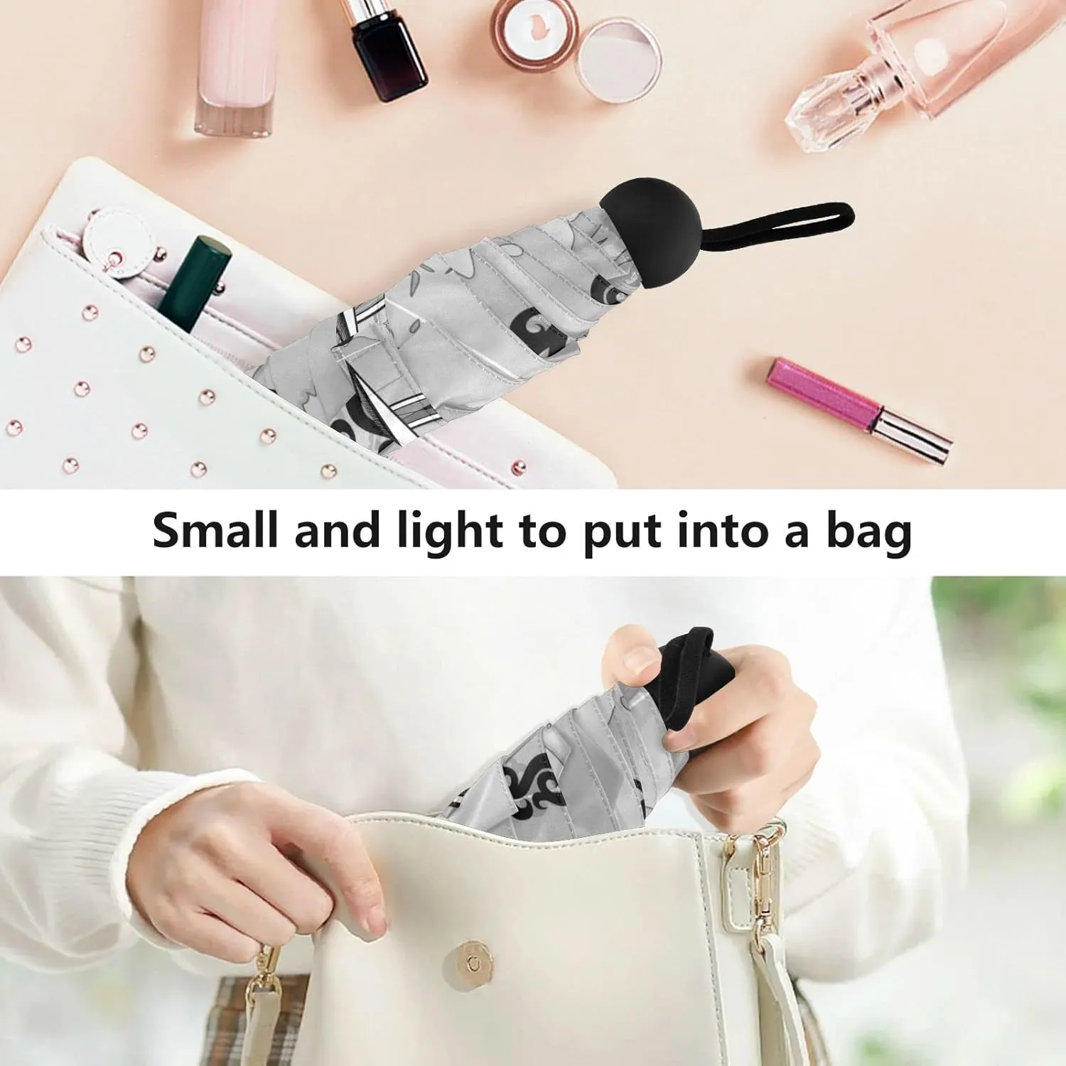 5 Folding Compact Pocket Windproof Umbrella, 6 Ribs Ultra-Light Foldable Vinyl Parasol, Small Mini Anti-UV Travel Umbrella