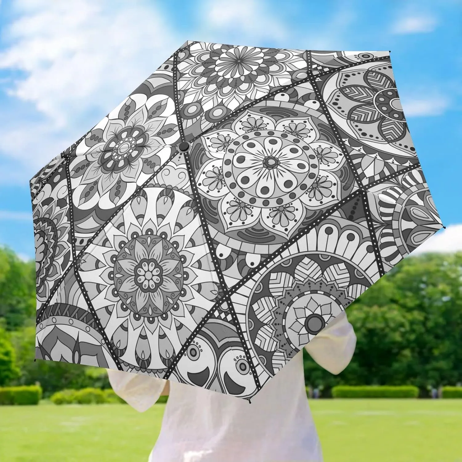 5 Folding Compact Pocket Windproof Umbrella, 6 Ribs Ultra-Light Foldable Vinyl Parasol, Small Mini Anti-UV Travel Umbrella