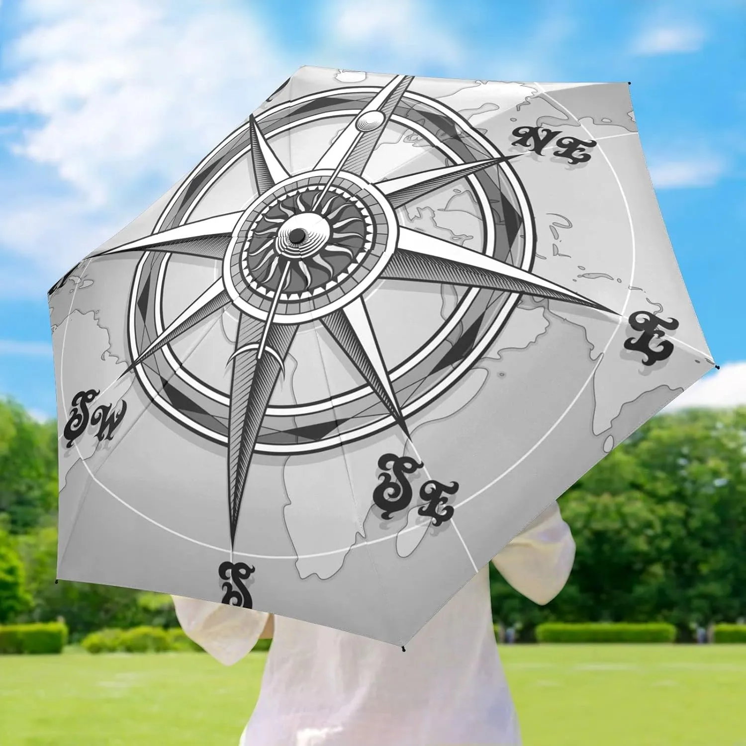 5 Folding Compact Pocket Windproof Umbrella, 6 Ribs Ultra-Light Foldable Vinyl Parasol, Small Mini Anti-UV Travel Umbrella