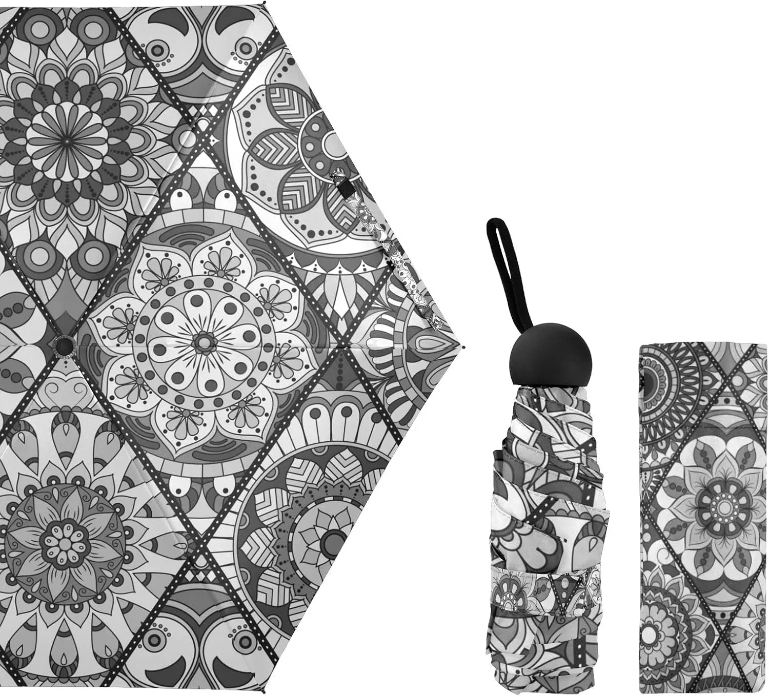 5 Folding Compact Pocket Windproof Umbrella, 6 Ribs Ultra-Light Foldable Vinyl Parasol, Small Mini Anti-UV Travel Umbrella