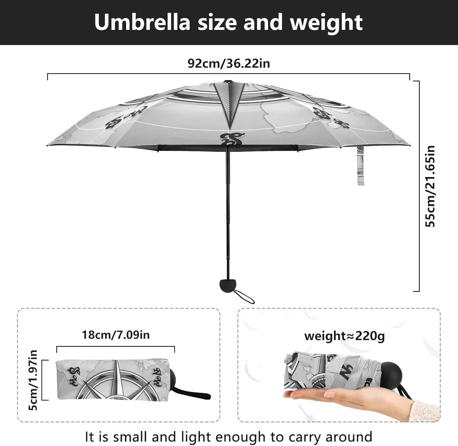 5 Folding Compact Pocket Windproof Umbrella, 6 Ribs Ultra-Light Foldable Vinyl Parasol, Small Mini Anti-UV Travel Umbrella