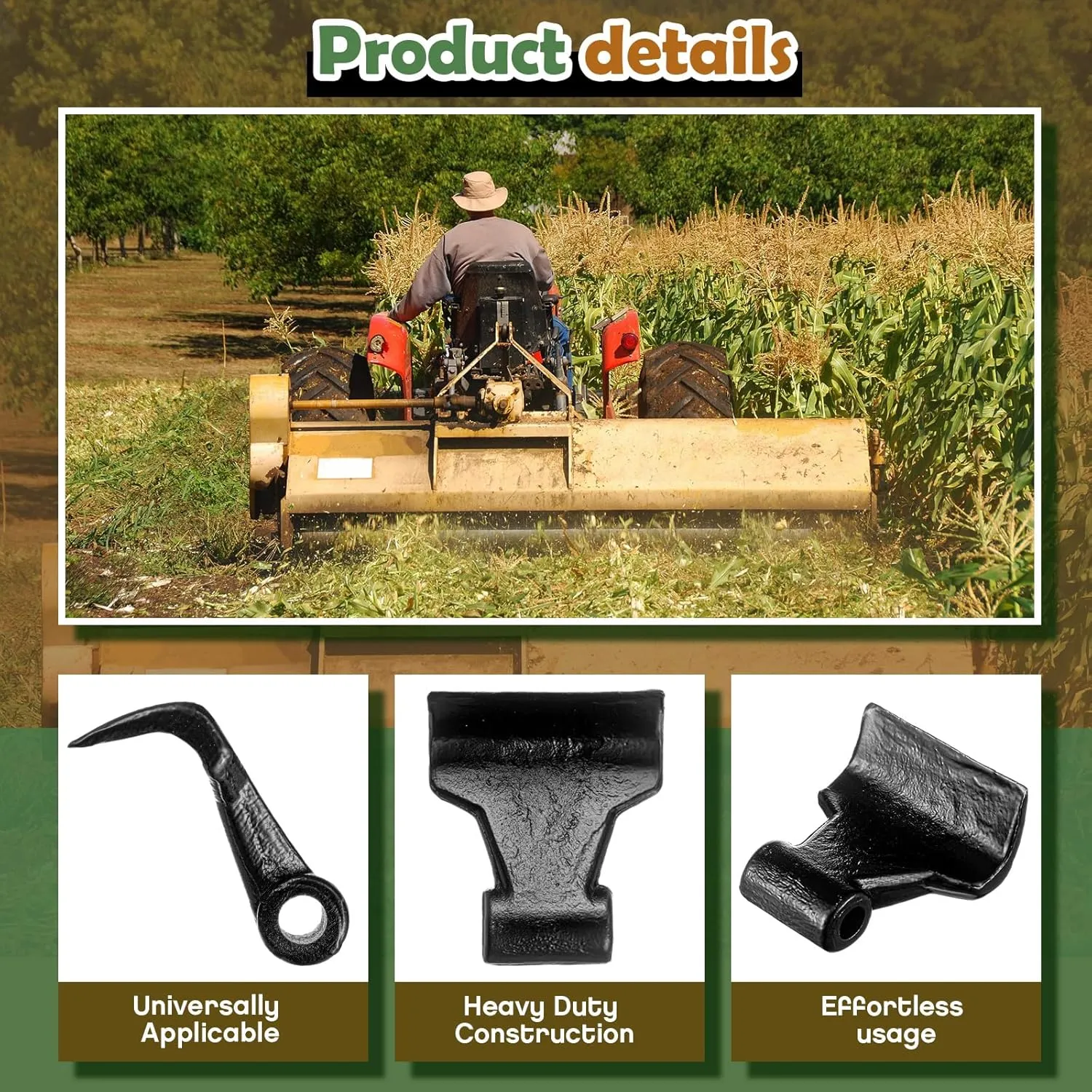 5 Pack 3" Wide Replacement Steel Flail Hammer Blade Flail Mower Blades for Tractor Mowers