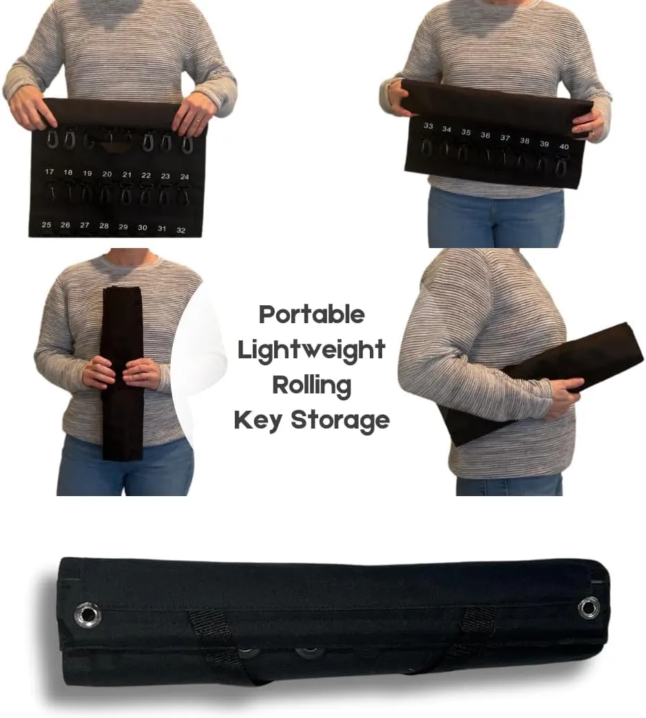 50 Key Capacity Rollable Key Case for Portable Key Storage - Sturdy Weather-Resistant Soft Vinyl with Plastic Safety Hooks, Grommets for Hanging, and Top Handle - 23-1/2" ×29-1/2" - Pack of 1