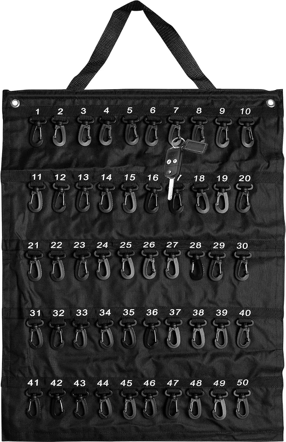 50 Key Capacity Rollable Key Case for Portable Key Storage - Sturdy Weather-Resistant Soft Vinyl with Plastic Safety Hooks, Grommets for Hanging, and Top Handle - 23-1/2" ×29-1/2" - Pack of 1