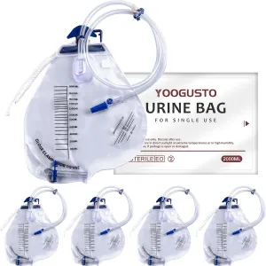 5Pcs 2000ml Urinary Drainage Bag with Anti-Reflux Chamber, 48" Flexible Tube, Leak-Proof Drainage, with Clips and Hanging Hook for Home and Health Aids