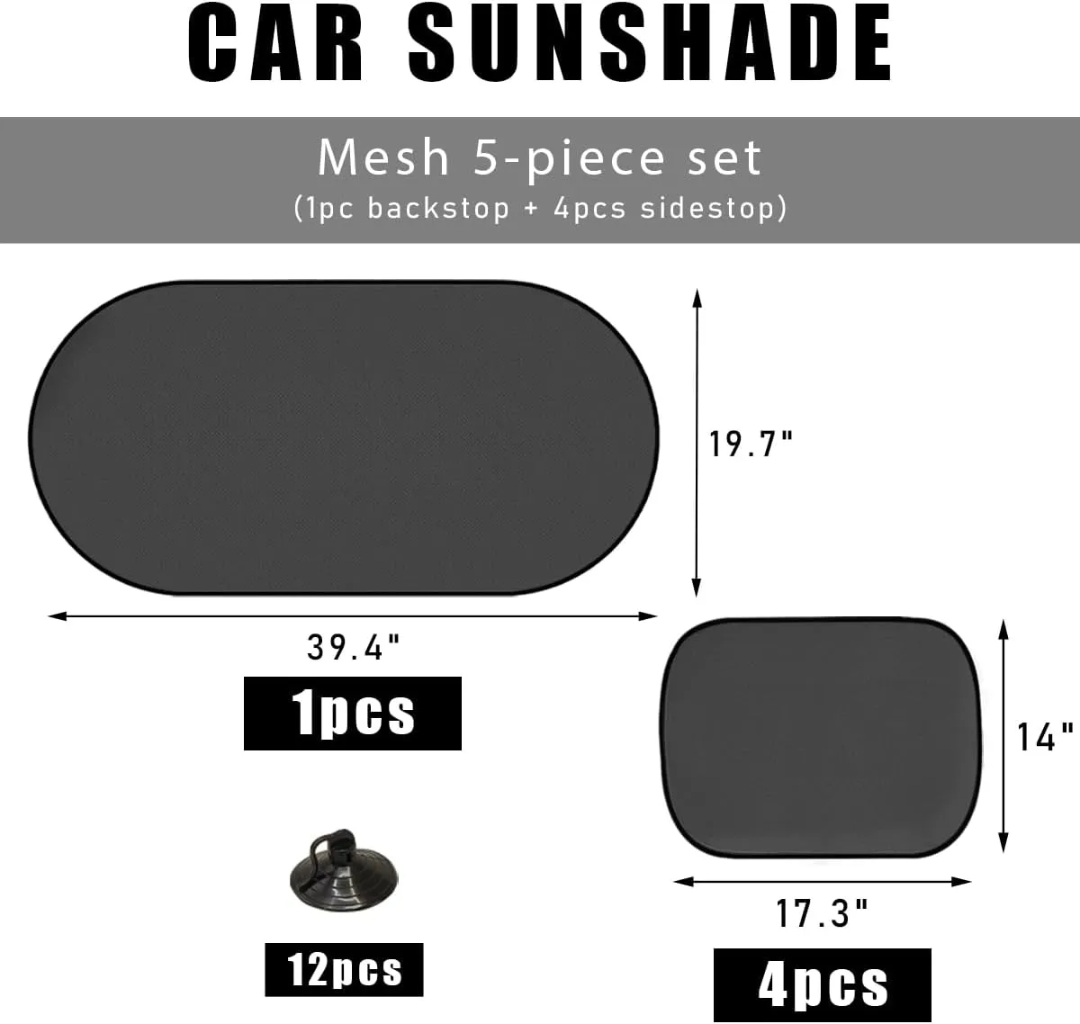 5PCS Car Window Shade, 39"×20" Auto Back Window Sun Shade Blocker with 4 Side Shades, Provide Glare Shield and UV Rays Protection for Your Child, Universal Car Accessories (5PCS)