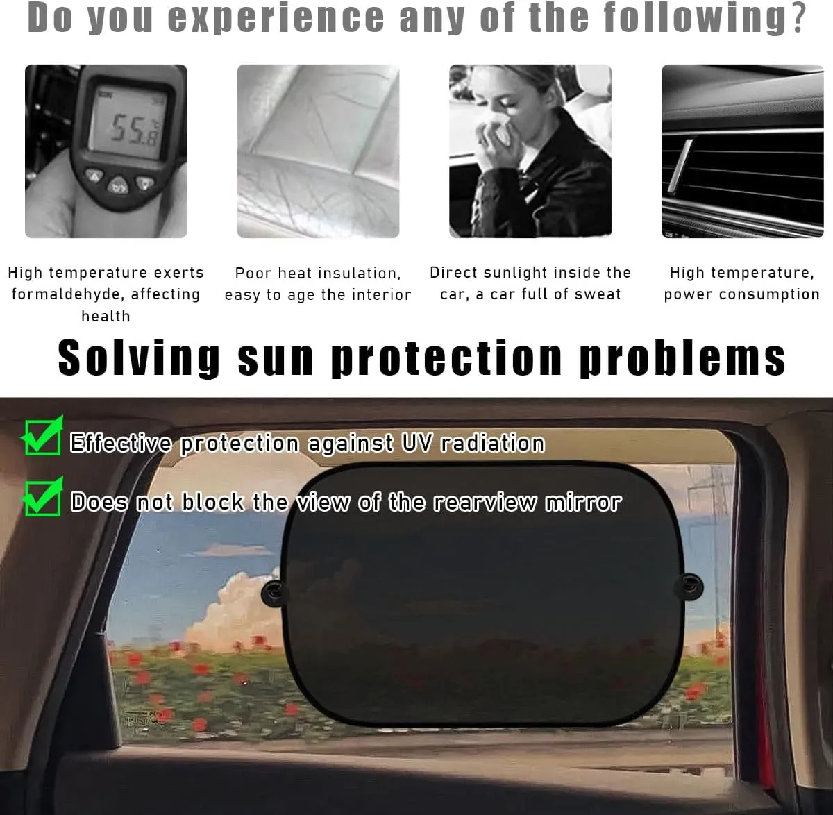 5PCS Car Window Shade, 39"×20" Auto Back Window Sun Shade Blocker with 4 Side Shades, Provide Glare Shield and UV Rays Protection for Your Child, Universal Car Accessories (5PCS)