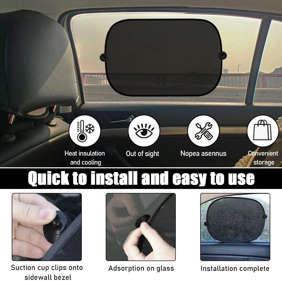 5PCS Car Window Shade, 39"×20" Auto Back Window Sun Shade Blocker with 4 Side Shades, Provide Glare Shield and UV Rays Protection for Your Child, Universal Car Accessories (5PCS)