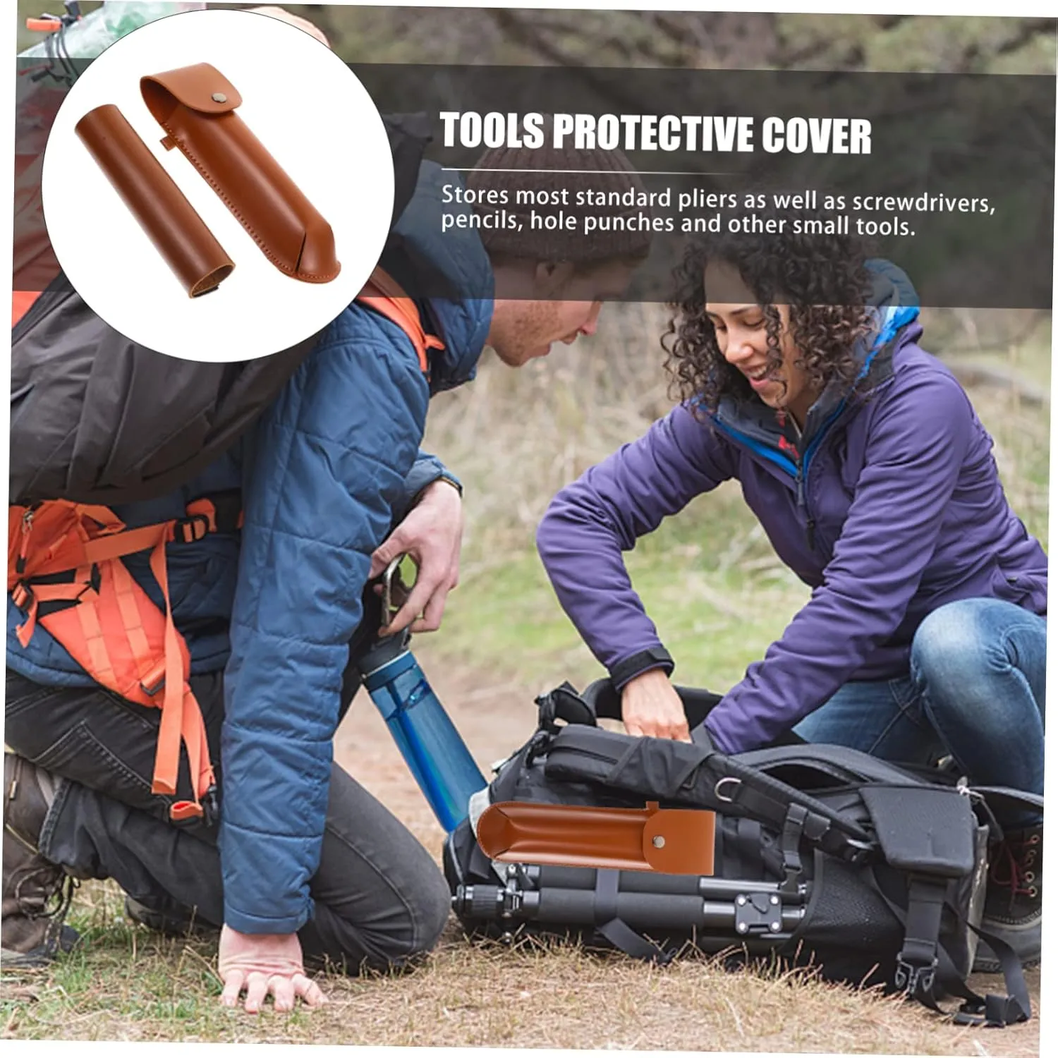 5pcs Outdoor Tools Leather Case Camping Drill Bag Auger Wrench Cover Survival Gear Storage Punch Set Bag