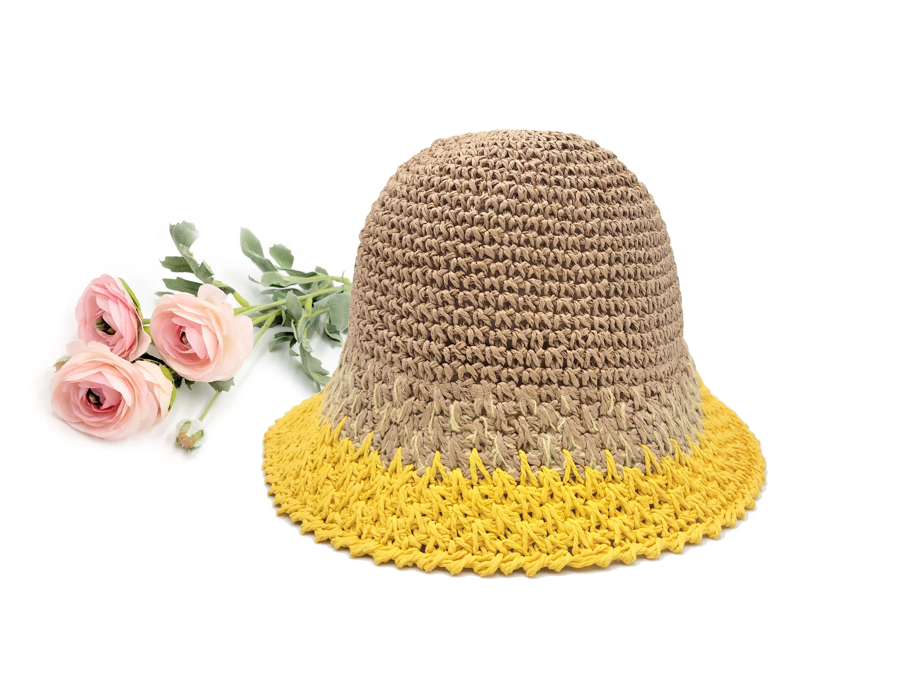 6 Colored Handmade Crochet Size Adjustable Foldable Straw Hat