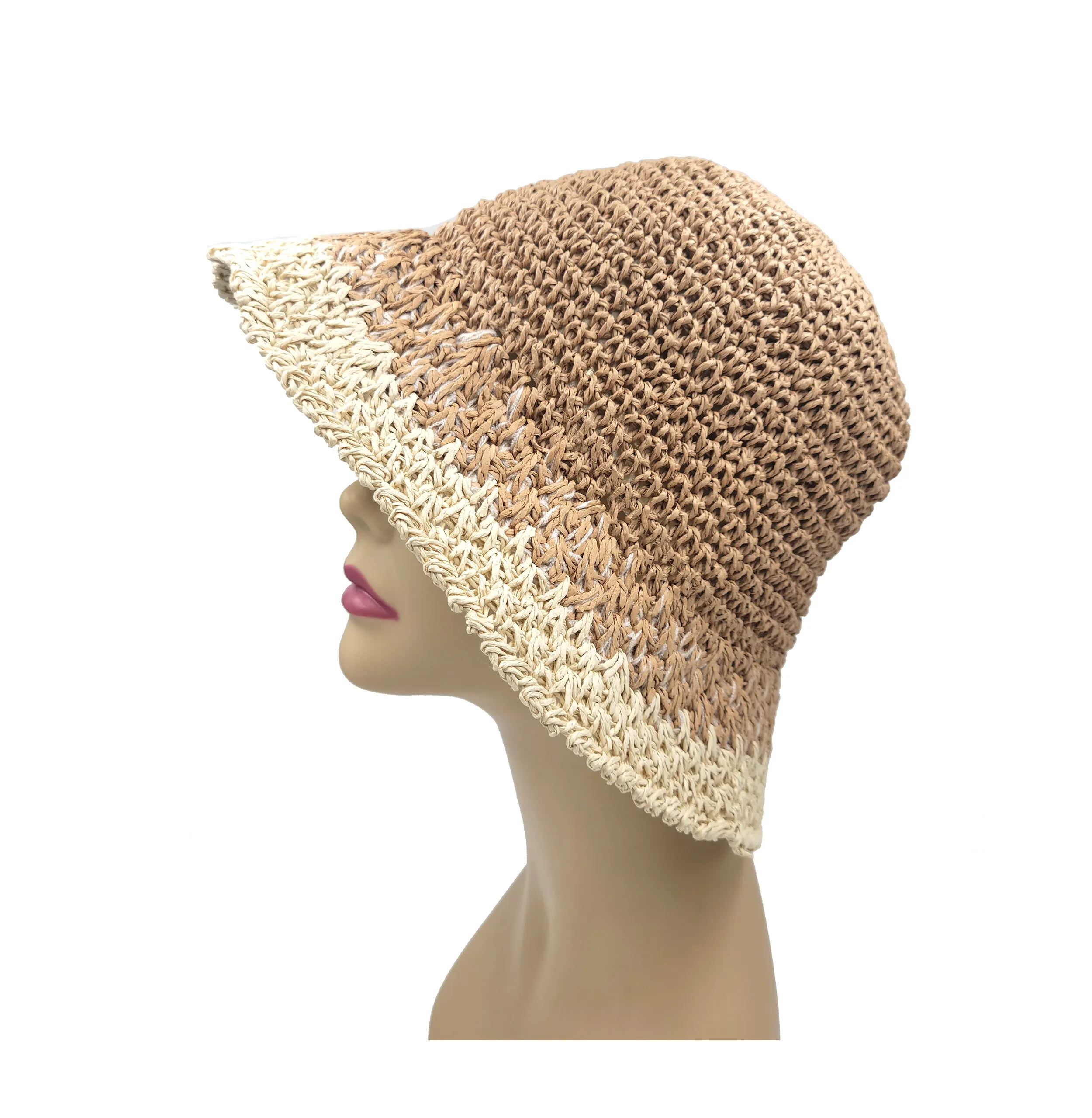 6 Colored Handmade Crochet Size Adjustable Foldable Straw Hat