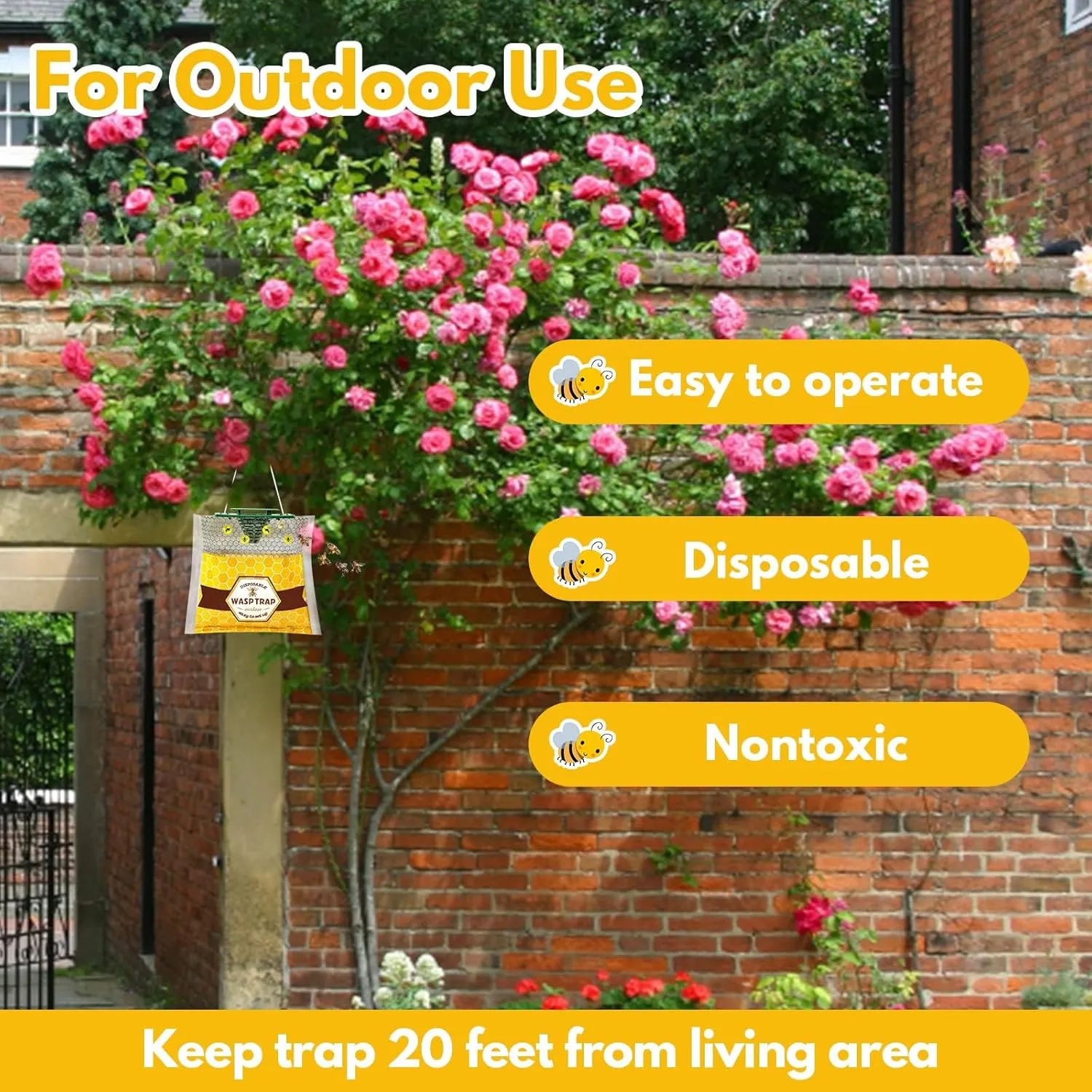6 Pack Disposable Wasp Traps Outdoor Hanging Yellow Jacket Trap Carpenter Bee Traps for Outside Wasp Catcher Hornet Trap Bee Killer Fly Trap Bag