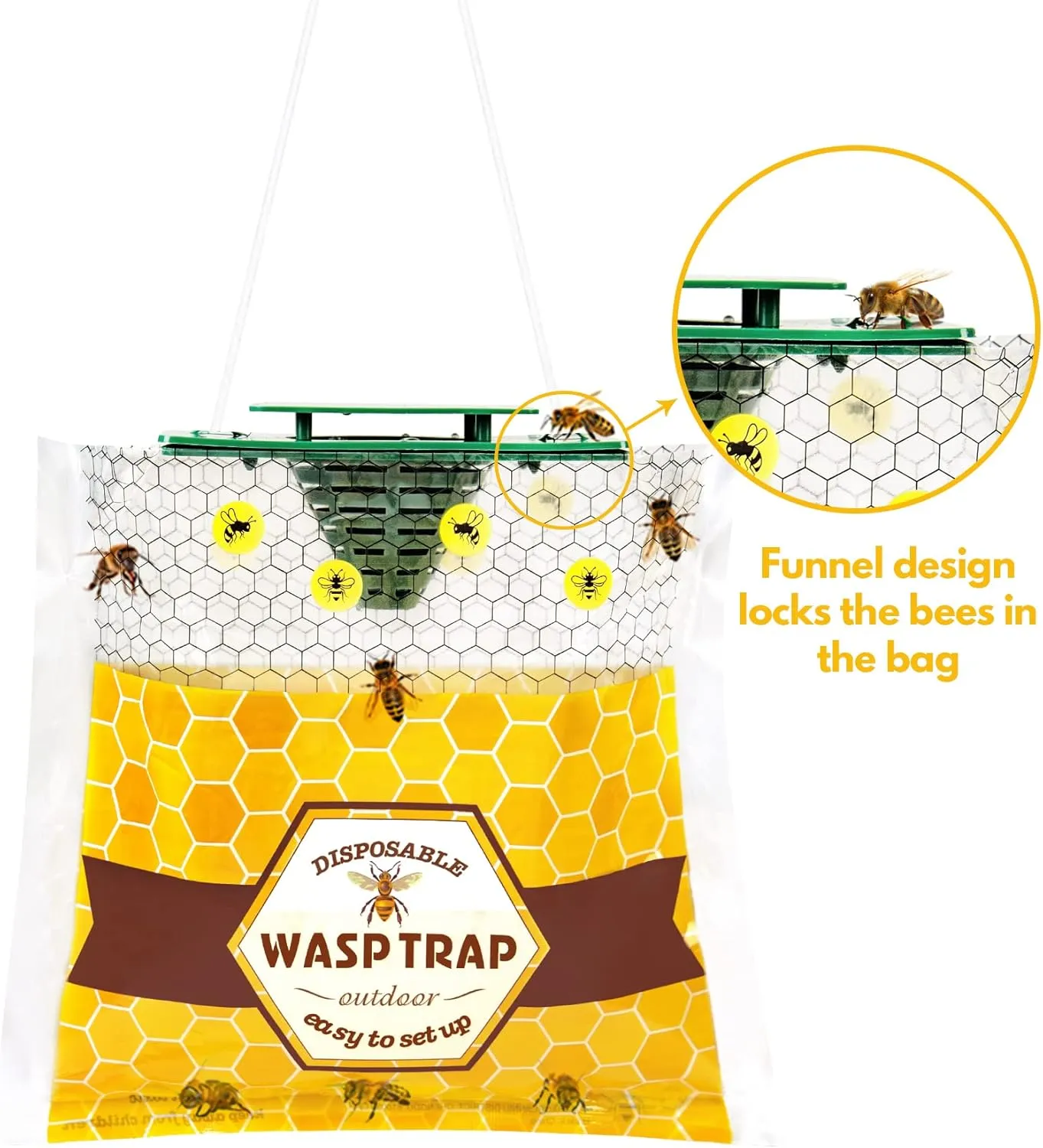6 Pack Disposable Wasp Traps Outdoor Hanging Yellow Jacket Trap Carpenter Bee Traps for Outside Wasp Catcher Hornet Trap Bee Killer Fly Trap Bag