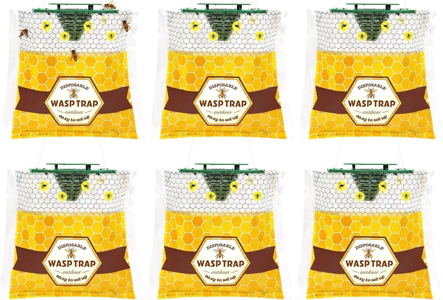 6 Pack Disposable Wasp Traps Outdoor Hanging Yellow Jacket Trap Carpenter Bee Traps for Outside Wasp Catcher Hornet Trap Bee Killer Fly Trap Bag