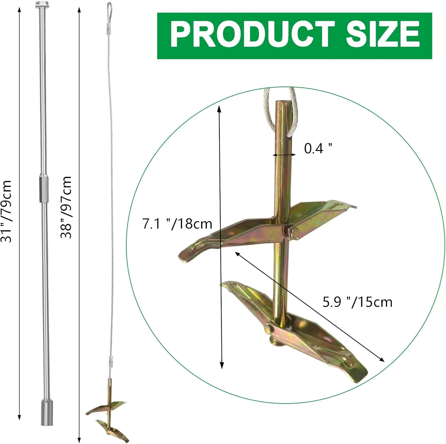 6 Pack Ground Earth Anchors with Drive Steel Tool, 30inch Cable Easy Hook Anchor for Shed, Greenhouses, Swing Set, Gazebo, Fence, Mobile Home, Carports, Tents and More (Double Layer 6pcs)