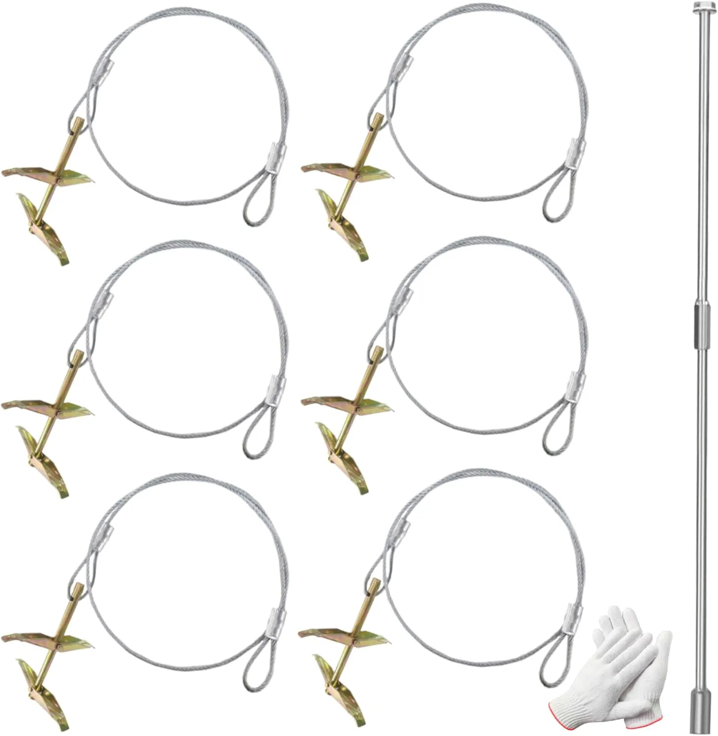 6 Pack Ground Earth Anchors with Drive Steel Tool, 30inch Cable Easy Hook Anchor for Shed, Greenhouses, Swing Set, Gazebo, Fence, Mobile Home, Carports, Tents and More (Double Layer 6pcs)