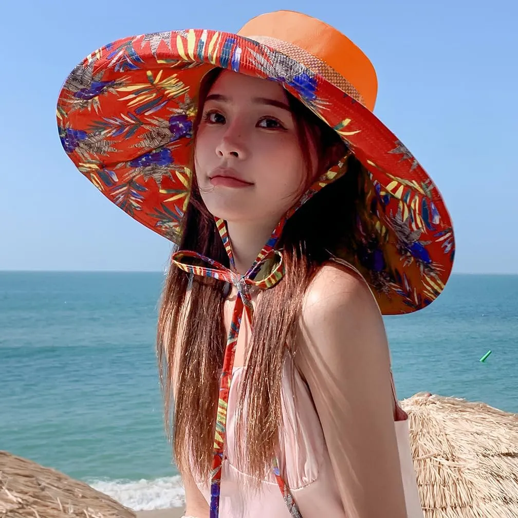 6" Extra Wide Brim Sun Hats UPF 50  UV Protection Packable Beach Hat Strap Women