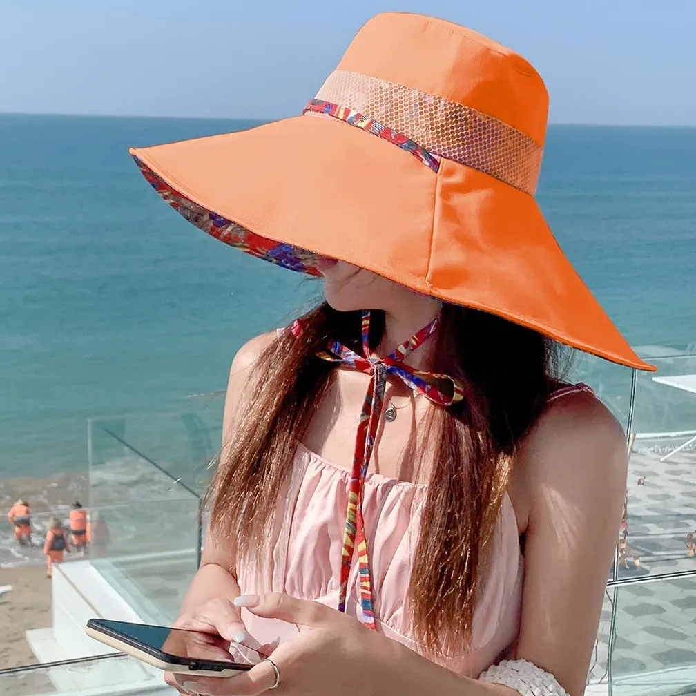 6" Extra Wide Brim Sun Hats UPF 50  UV Protection Packable Beach Hat Strap Women