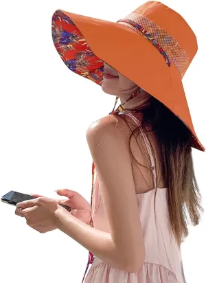 6" Extra Wide Brim Sun Hats UPF 50  UV Protection Packable Beach Hat Strap Women