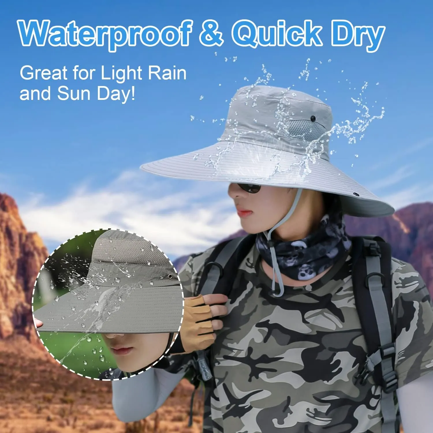 6" Wide Brim Sun Protection Hat Outdoor Unisex Bucket Hats for Hiking Beach Fishing Safari Garden Lawn Yard Work Kayaking