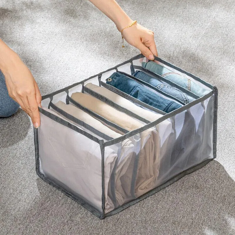 7 Grids Mesh Storage Bag Clothes Jeans Pants Drawer Organizer Boxes Foldable Au