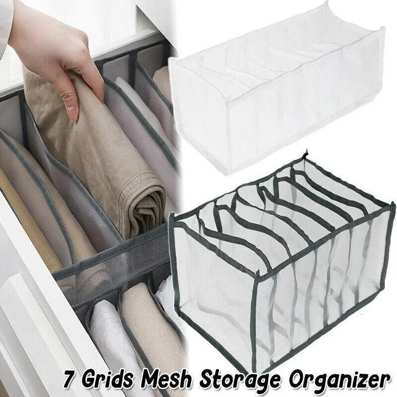 7 Grids Mesh Storage Bag Clothes Jeans Pants Drawer Organizer Boxes Foldable Au